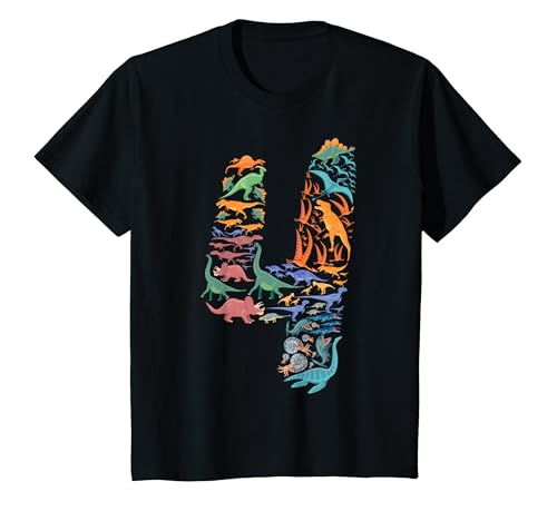 Kinder Dinosaurier 4.Geburtstag Jungen ich bin 4 Jahre Geschenk T-Shirt von Kindergeburtstag Fun Shirts für Jungen & Mädchen