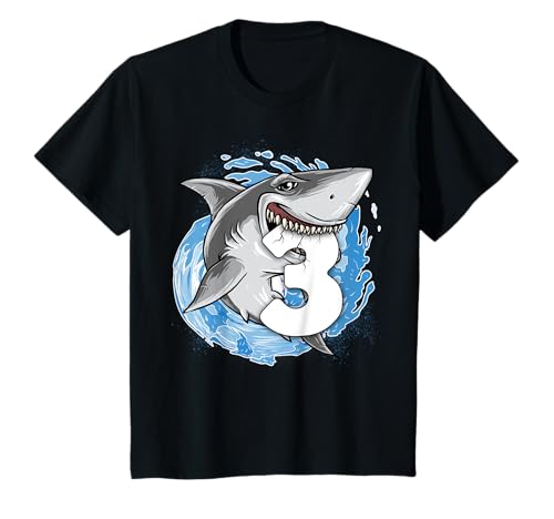 Geburtstagsshirt 3 Jahre Junge Kinder Hai Shark Ich bin 3 T-Shirt von Kindergeburtstag Fun Shirts für Jungen & Mädchen