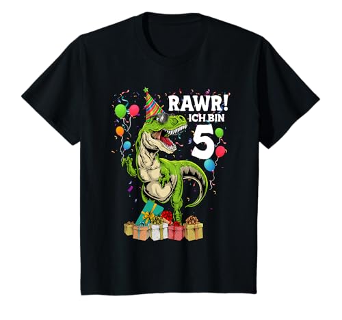 Kinder Geburtstagsshirt 5 Jahre Junge Dinosaurier Dino Ich bin 5 T-Shirt von Kindergeburtstag Fun Shirts für Jungen & Mädchen