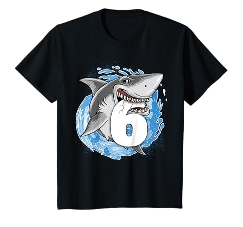 Geburtstagsshirt 6 Jahre Junge Kinder Hai Shark Ich bin 6 T-Shirt von Kindergeburtstag Fun Shirts für Jungen & Mädchen