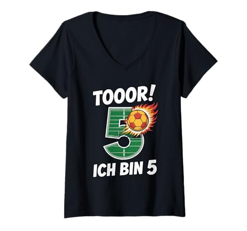 Damen Tooor! Ich Bin 5 Fußball Geburtstag T-Shirt mit V-Ausschnitt Damen Tooor! Ich Bin 5 Fußball Geburtstag T-Shirt mit V-Ausschnitt von Kindergeburtstag Fußball Party Spaß