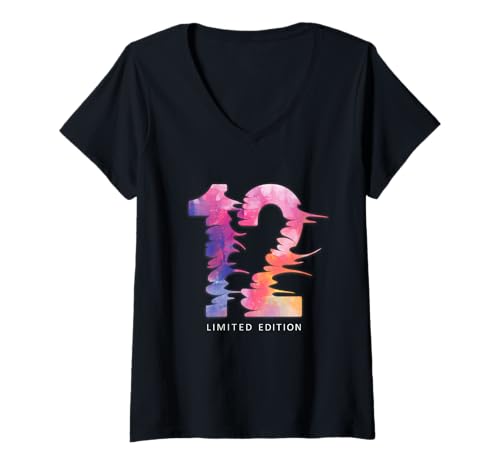 Damen 12 Jahre Geburtstag Mädchen Junge 12. Geburtstag T-Shirt mit V-Ausschnitt von Kindergeburtstag Geburtstagsgeschenk Geschenkidee