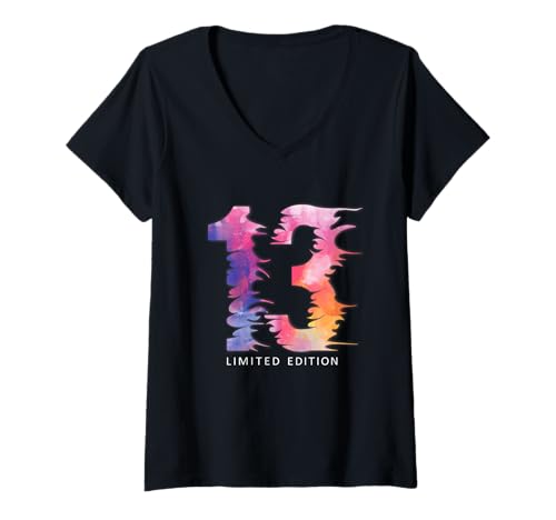 Damen 13 Jahre Geburtstag Mädchen Junge 13. Geburtstag T-Shirt mit V-Ausschnitt von Kindergeburtstag Geburtstagsgeschenk Geschenkidee