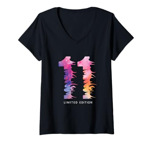 Damen Kinder 11 Jahre Geburtstag Mädchen Junge 11. Geburtstag T-Shirt mit V-Ausschnitt von Kindergeburtstag Geburtstagsgeschenk Geschenkidee