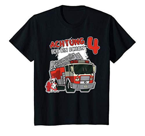 Kinder Feuerwehr 4. Geburtstag 4 Jahre Kindergeburtstag Ich bin 4 T-Shirt Kinder Feuerwehr 4. Geburtstag 4 Jahre Kindergeburtstag Ich bin 4 T-Shirt von Kindergeburtstag Geburtstagskind Achtung Ich bin 4