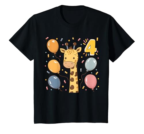 Kinder 4. Geburtstag Kindergeburtstag Vierter Geburtstag Giraffe T-Shirt von Kindergeburtstag Geburtstagsshirt Dschungel