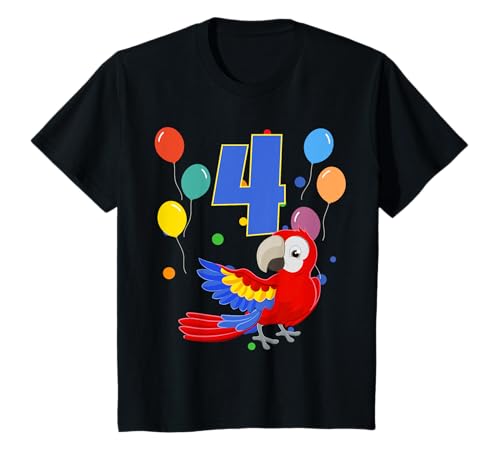 Kinder 4. Geburtstag Kindergeburtstag 4 Jahre Papagei T-Shirt von Kindergeburtstag Geburtstagsshirt Jungen Mädchen