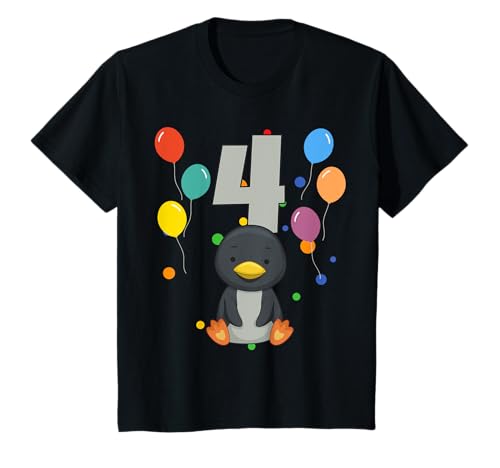 Kinder 4. Geburtstag Kindergeburtstag 4 Jahre Pinguin T-Shirt von Kindergeburtstag Geburtstagsshirt Jungen Mädchen