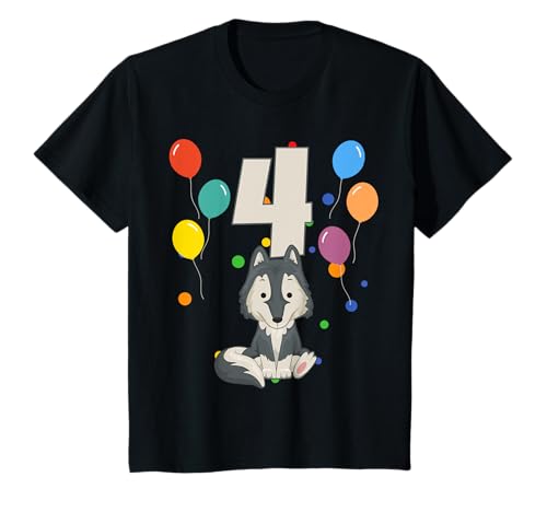 Kinder 4. Geburtstag Kindergeburtstag 4 Jahre Wolf T-Shirt Kinder 4. Geburtstag Kindergeburtstag 4 Jahre Wolf T-Shirt von Kindergeburtstag Geburtstagsshirt Jungen Mädchen