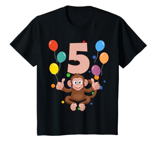 Kinder 5. Geburtstag Kindergeburtstag 5 Jahre Affe T-Shirt von Kindergeburtstag Geburtstagsshirt Jungen Mädchen