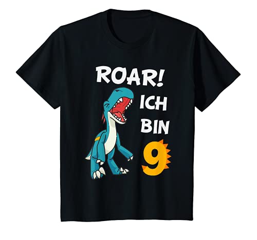 Kinder 9. Geburtstag Roar Ich Bin 9 Dino Saurier Dinosaurier T-Shirt von Kindergeburtstag Geburtstagsshirt T-Rex Saurus