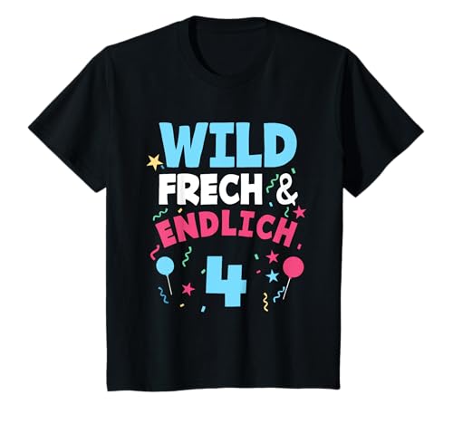 4. Geburtstag Jungen Mädchen Wild, Frech & Endlich 4 Jahre T-Shirt 4. Geburtstag Jungen Mädchen Wild, Frech & Endlich 4 Jahre T-Shirt von Kindergeburtstag Geburtstagsshirts Geschenke