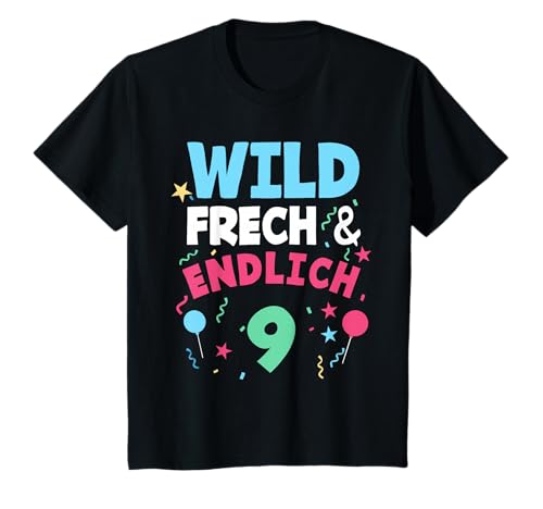 9. Geburtstag Jungen Mädchen Wild, Frech & Endlich 9 Jahre T-Shirt von Kindergeburtstag Geburtstagsshirts Geschenke