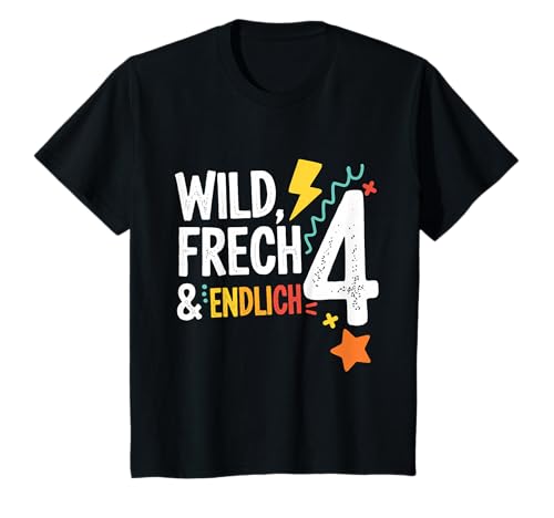 Kinder Wild, Frech & Endlich 4 Cooles Kinder Geburtstags T-Shirt von Kindergeburtstag Geburtstagsshirts Geschenke