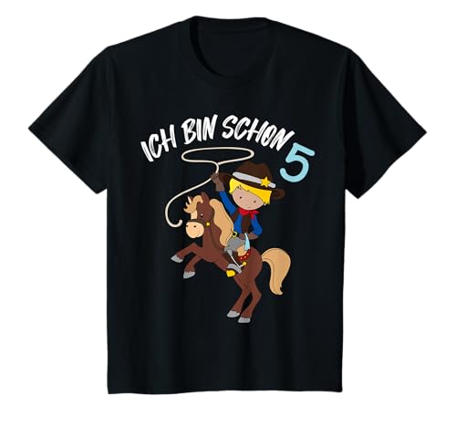 Kinder Cowboy Mit Pferd Und Lasso Jungen Geburtstag 5 Jahre T-Shirt von Kindergeburtstag Geschenke für Jungs Kinder