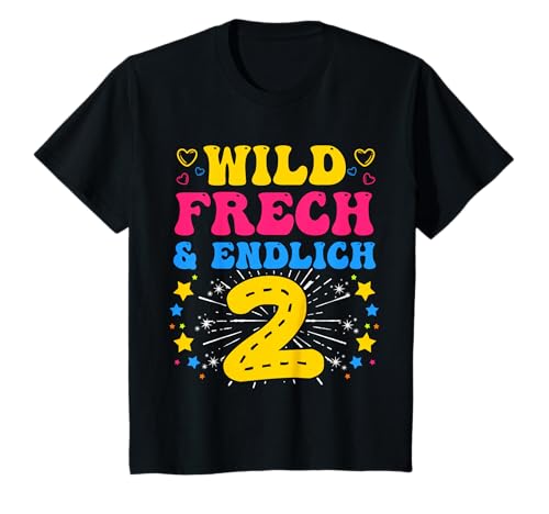 2 Geburtstag Geburtstags Mädchen Wild Frech und Endlich 2 T-Shirt 2 Geburtstag Geburtstags Mädchen Wild Frech und Endlich 2 T-Shirt von Kindergeburtstag Geschenkidee Lustiger Spruch Bunt