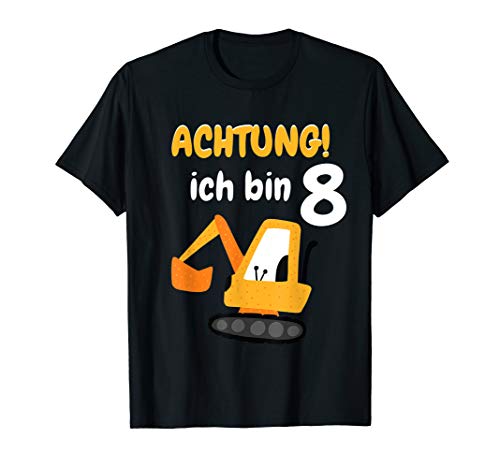 Kindergeburtstag Bagger 8. Geburtstag 8 Jahre Baustelle Kind T-Shirt von Kindergeburtstag Geschenkideen Jungen & Mädchen