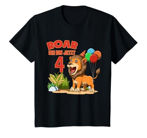 Kinder Süßer Löwe - 4 Kinder Geburtstagsfeier - 4 Jahre Geschenk T-Shirt von Kindergeburtstag - Junge & Mädchen Löwen T-Shirt