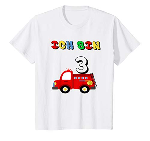 Kinder 3. Geburtstag Jungen Feuerwehrauto 3 Jahre Feuerwehr Kinder T-Shirt von Kindergeburtstag Jungen Feuerwehrauto T-shirts