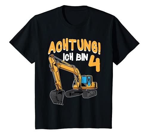 Kinder Kinder Bagger Geburtstag Achtung Ich bin 4 Jahre Baustelle T T-Shirt Kinder Kinder Bagger Geburtstag Achtung Ich bin 4 Jahre Baustelle T T-Shirt von Kindergeburtstag Jungen Mädchen Kran LKW Geschenk