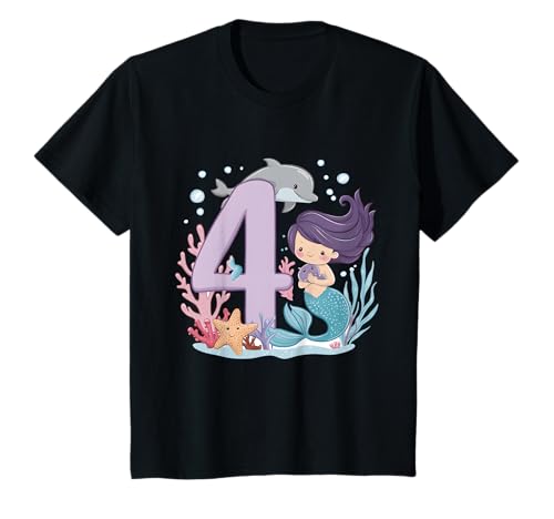 4. Geburtstag Mädchen 4 Jahre Meerjungfrauen Geburtstags T-Shirt von Kindergeburtstag Meerjungfrau Geburtstag Geschenk