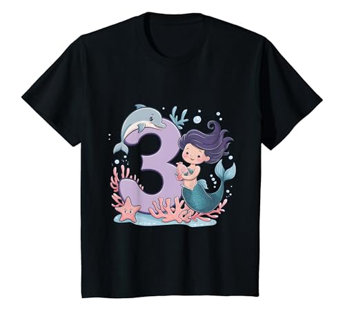 Kinder 3. Geburtstag Mädchen 3 Jahre Meerjungfrauen Geburtstags T-Shirt von Kindergeburtstag Meerjungfrau Geburtstag Geschenk