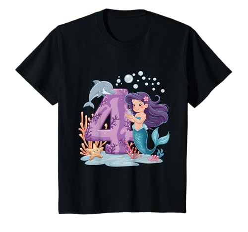 4. Geburtstag Mädchen 4 Jahre Meerjungfrauen Geburtstags T-Shirt von Kindergeburtstag Meerjungfrau Geburtstag Geschenk