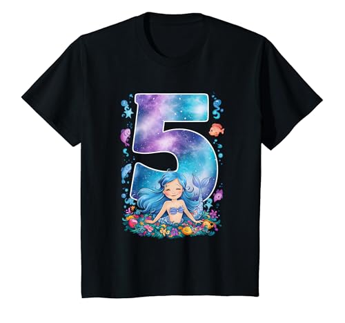 Kinder 5. Geburtstag Mädchen 5 Jahre Meerjungfrauen Geburtstags T-Shirt von Kindergeburtstag Meerjungfrau Geburtstag Geschenk