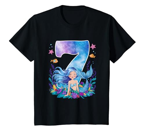 Kinder 7. Geburtstag Mädchen 7 Jahre Meerjungfrauen Geburtstags T-Shirt von Kindergeburtstag Meerjungfrau Geburtstag Geschenk