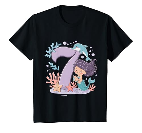 Kinder 7. Geburtstag Mädchen 7 Jahre Meerjungfrauen Geburtstags T-Shirt von Kindergeburtstag Meerjungfrau Geburtstag Geschenk
