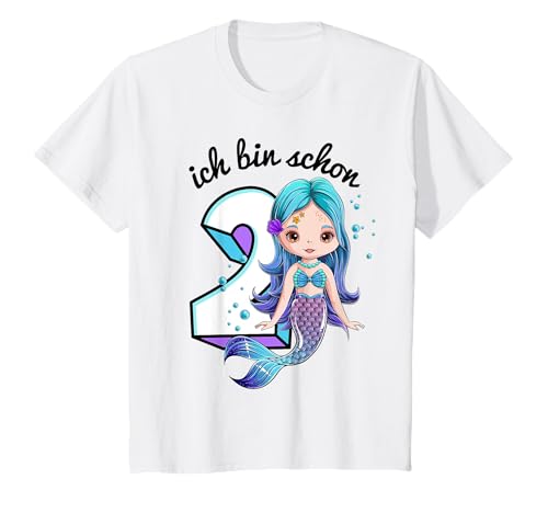 Ich bin schon 2. Geburtstag Zwei Jahre Mädchen Meerjungfrau T-Shirt von Kindergeburtstag Meerjungfrau Motto