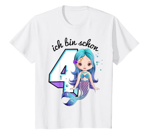 Ich bin schon 4. Geburtstag Vier Jahre Mädchen Meerjungfrau T-Shirt von Kindergeburtstag Meerjungfrau Motto