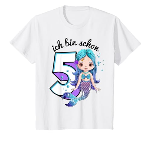 Ich bin schon 5. Geburtstag Fünf Jahre Mädchen Meerjungfrau T-Shirt von Kindergeburtstag Meerjungfrau Motto