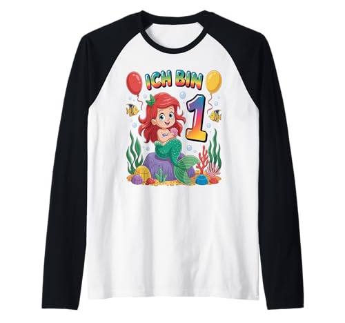 Meerjungfrau Kinder 1. Geburtstag Mädchen 1 Jahre Raglan von Kindergeburtstag Meerjungfrau Party
