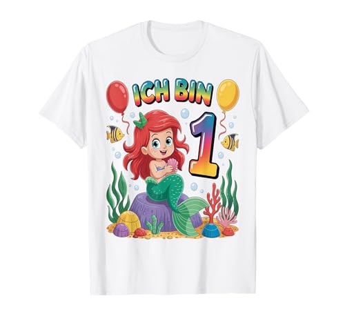 Meerjungfrau Kinder 1. Geburtstag Mädchen 1 Jahre T-Shirt von Kindergeburtstag Meerjungfrau Party