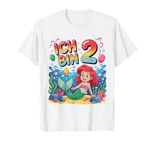 Meerjungfrau Kinder 2. Geburtstag Mädchen 2 Jahre T-Shirt von Kindergeburtstag Meerjungfrau Party