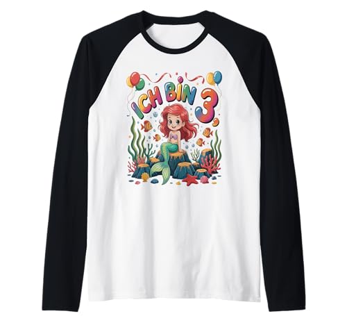 Meerjungfrau Kinder 3. Geburtstag Mädchen 3 Jahre Raglan von Kindergeburtstag Meerjungfrau Party