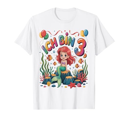 Meerjungfrau Kinder 3. Geburtstag Mädchen 3 Jahre T-Shirt von Kindergeburtstag Meerjungfrau Party