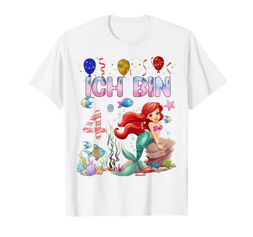 Meerjungfrau Kinder 4. Geburtstag Mädchen 4 Jahre Meerjungfrau Geburtstag T-Shirt von Kindergeburtstag Meerjungfrau Party