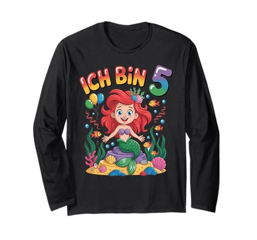 Meerjungfrau Kinder 5. Geburtstag Mädchen 5 Jahre Langarmshirt von Kindergeburtstag Meerjungfrau Party