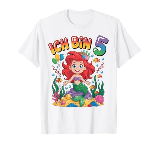 Meerjungfrau Kinder 5. Geburtstag Mädchen 5 Jahre T-Shirt von Kindergeburtstag Meerjungfrau Party