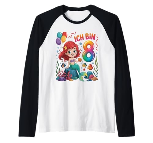 Meerjungfrau Kinder 8. Geburtstag Mädchen 8 Jahre Raglan von Kindergeburtstag Meerjungfrau Party