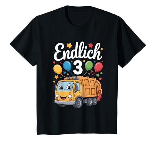 Kinder Endlich 3 Jahre Müllauto 3. Geburtstag T-Shirt von Kindergeburtstag Müllfahrzeug Müllabfuhr