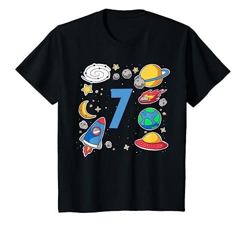 Kinder Weltraum Weltall 7 Jahre Jungen Mädchen 7. Geburtstag T-Shirt von Kindergeburtstag Outfits Jungen & Mädchen by RoLi