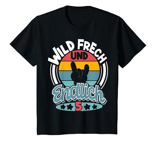 Kinder Wild Frech und endlich 5 Jahre Sohn Tochter Rock Hand T-Shirt Kinder Wild Frech und endlich 5 Jahre Sohn Tochter Rock Hand T-Shirt von Kindergeburtstag Rock N Roll Kinder Geburtstag