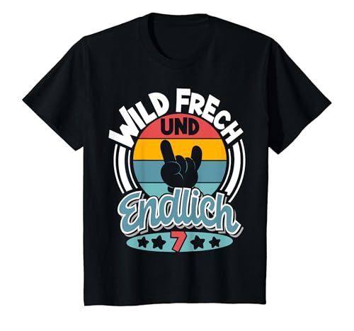 Kinder Wild Frech und endlich 7 Jahre Sohn Tochter Rock Hand T-Shirt Kinder Wild Frech und endlich 7 Jahre Sohn Tochter Rock Hand T-Shirt von Kindergeburtstag Rock N Roll Kinder Geburtstag
