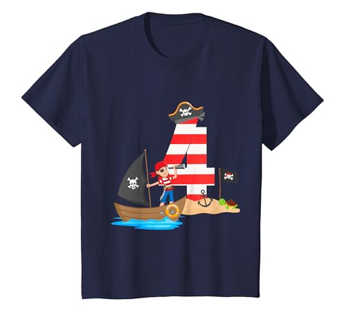 Kinder Kinder Pirat 4 Jahre Geburtstagsshirt Geschenkidee T-Shirt T-Shirt von Kindergeburtstag T-Shirts Jungen & Mädchen by Ella