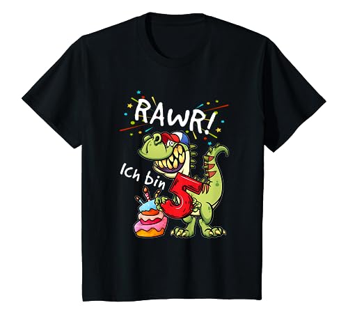 Kinder Dino Shirt 5. Geburtstag T-Rex Dinosaurier Jungen 5 Jahre T-Shirt von Kindergeburtstag T-Shirts Jungen & Mädchen by KaMi