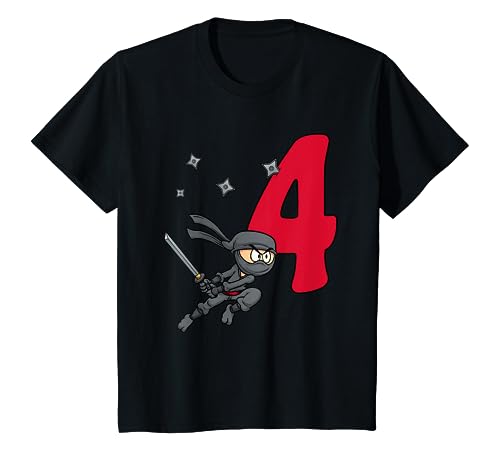 Kinder Ninja T-Shirt 4. Geburtstag Für Jungen 4 Jahre Shirt T-Shirt von Kindergeburtstag T-Shirts Jungen & Mädchen by KaMi