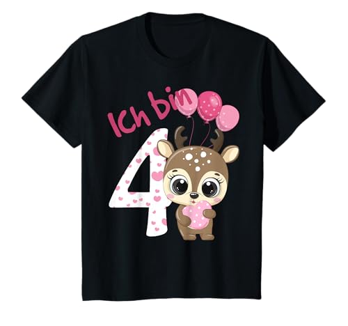 Reh Geburtstagsshirt Rehkitz 4 Geburtstag Mädchen 4 Jahre T-Shirt von Kindergeburtstag T-Shirts Jungen & Mädchen by KaMi